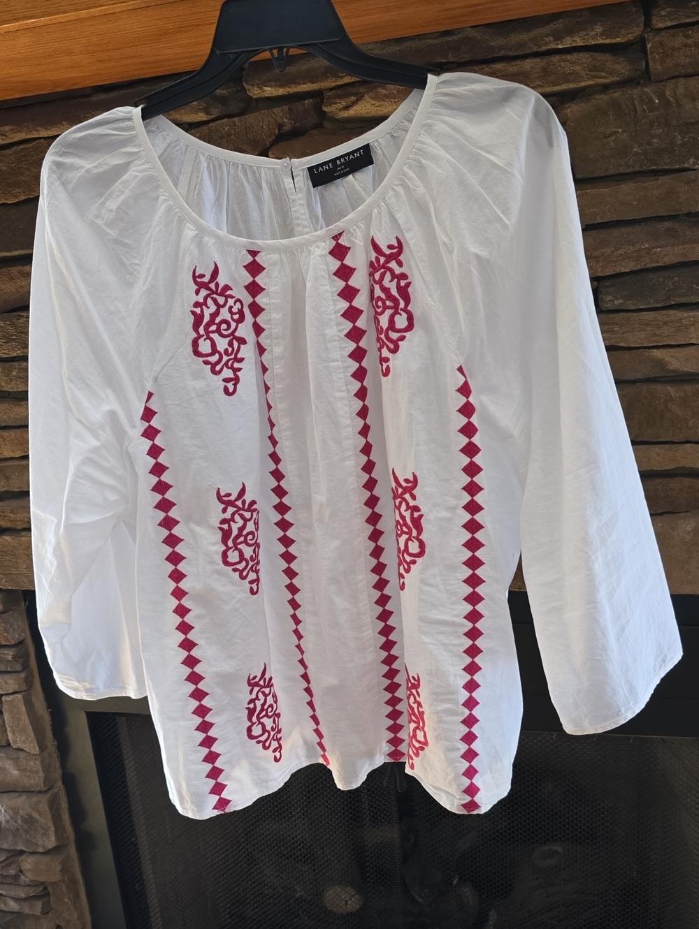 Lane Bryant White Tunic with Pink Embroidery